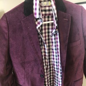 Purple velvet sport coat with button down shirt